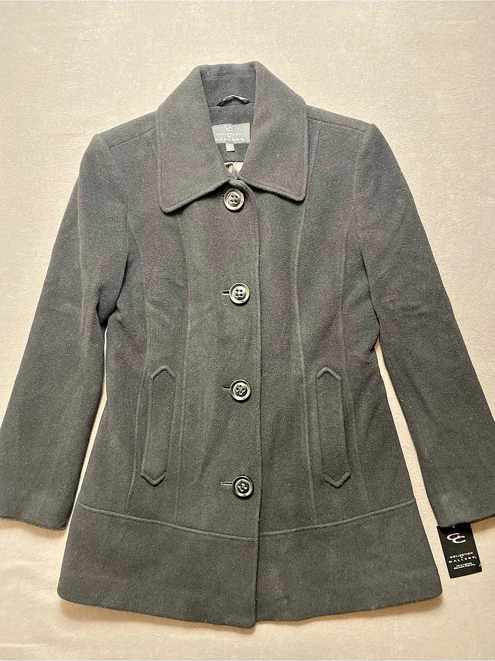 Collection by Gallery Wool Pea Coat in Black Size Small NWT